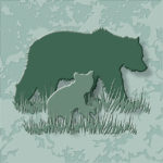 Wildlife Tile Single Grizzly Bear and Cub, Sage