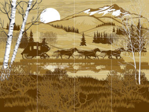 Western tile Mural - Stagecoach and Horses