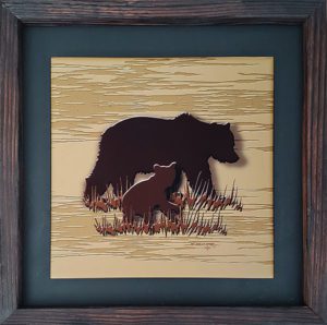 Wildlife Wall Art, Grizzly Bear and Cub, Framed