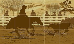 Western Tile Mural • Cutting Horse In Action