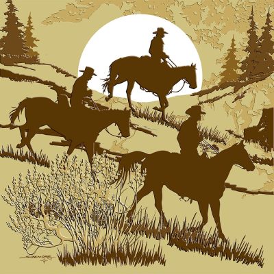 Three Cowboys Riding