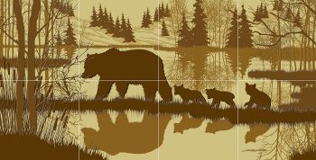 Tile Mural, Grizzly Bear and Cubs