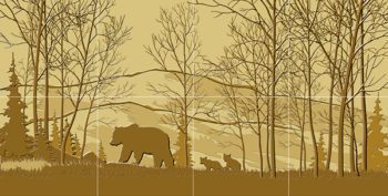 Tile Mural, Grizzly Bear and Cubs in the woods