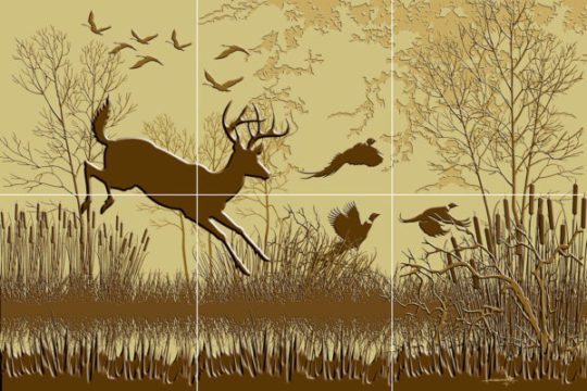 Wildlife Tile Mural Pheasant and Whitetail Deer