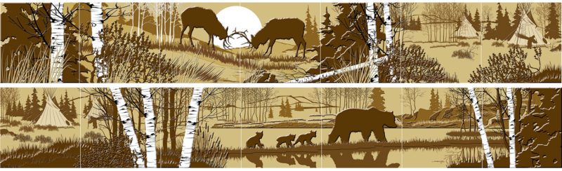 Mixed Wildlife, Elk and Grizzly Bear