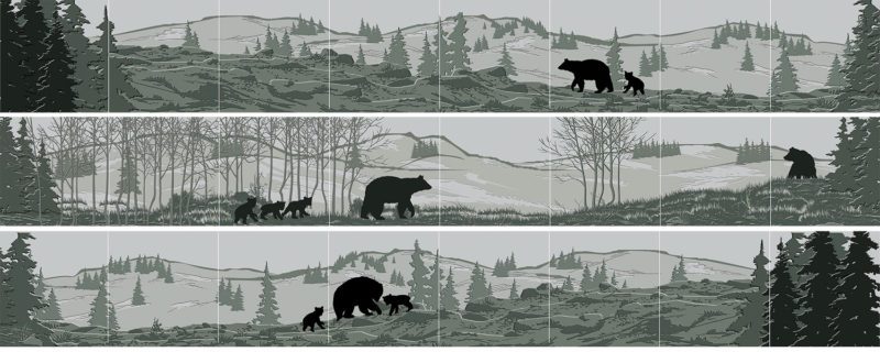 Tile Mural, Bears, Wraparound