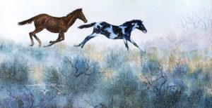 Horse Tile Mural, Running Colts