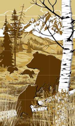Wildlife Tile Mural, Grizzly Bear and Cubs, Vertical