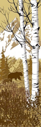 Wildlife Tile Mural, Grizzly Bear and Aspen, Vertical