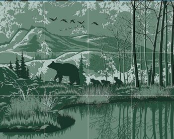 Tile Mural, Black Bear and Cubs at Pond