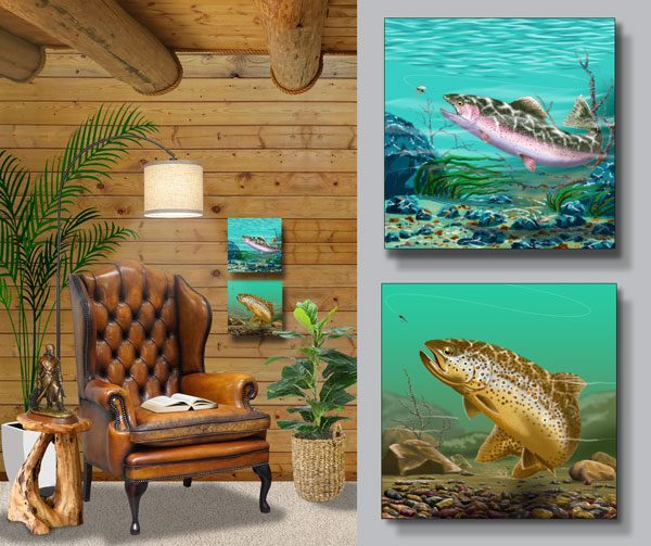 Wildlife Wall Hanging - Rainbow and Brown Trout