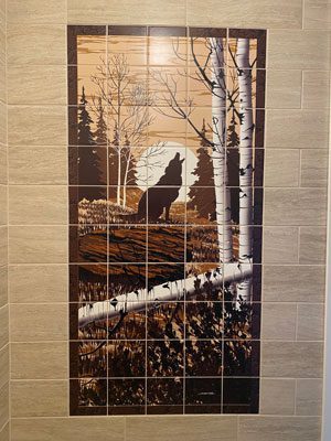 Wolf vertial shower tile mural